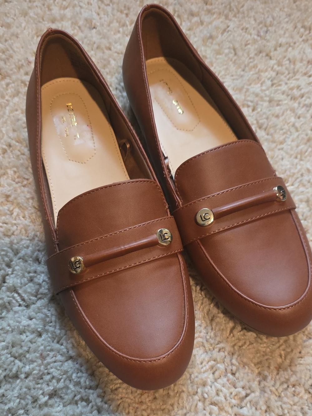 Liz Claiborne Women’s Tan Brown Loafers with Gold Accents